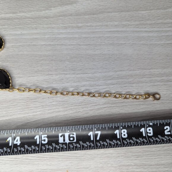 Gold Tone & Black Faceted Gems Statement Bib Necklace w/ Lobster Claw Clasp - Picture 10 of 11